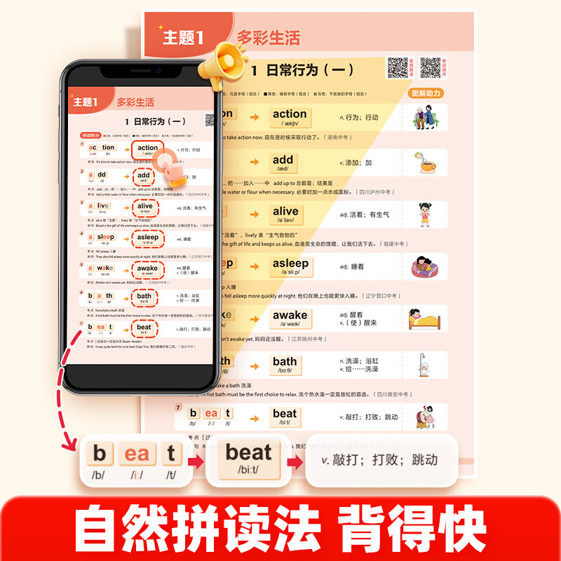 作业帮2026新版中考英语阅读自然拼读秒记初中英语词汇必背2000词七八九年级英语单词默写本记忆一本通背诵神器中考必背 【自然拼读】秒记初中英语词汇(赠思维导图)