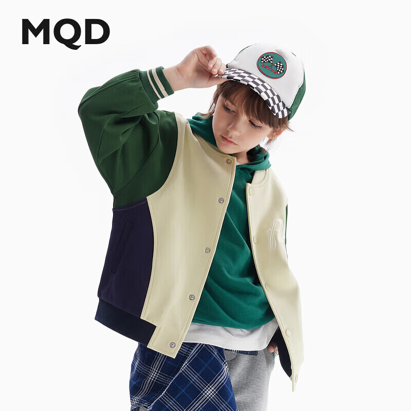 马骑顿（MQD）童装男童棒球服撞色上衣春秋款儿童拼接夹克衫外套 墨绿 120