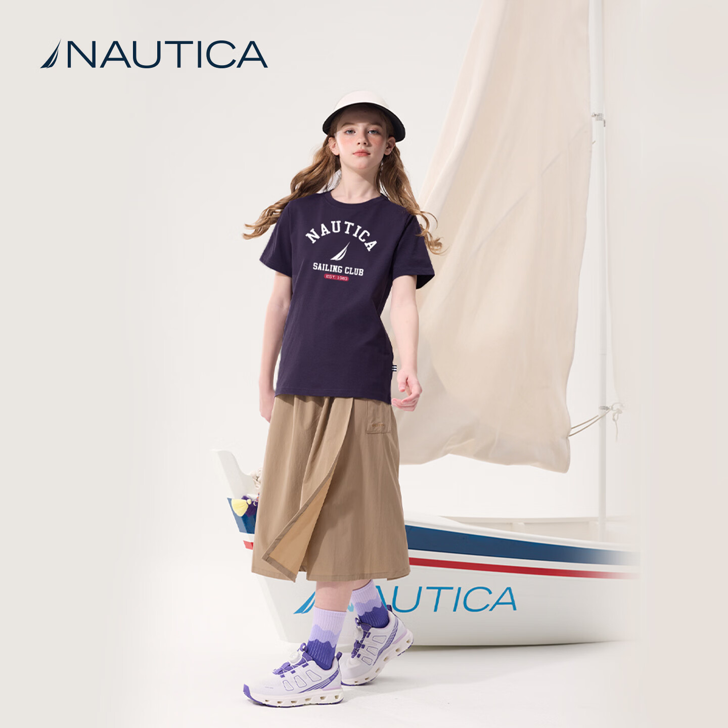 诺帝卡(NAUTICA)吸湿速干儿童抗菌短袖NAUTICA中大童青少年26夏新款户外防晒圆领T 深紫 170