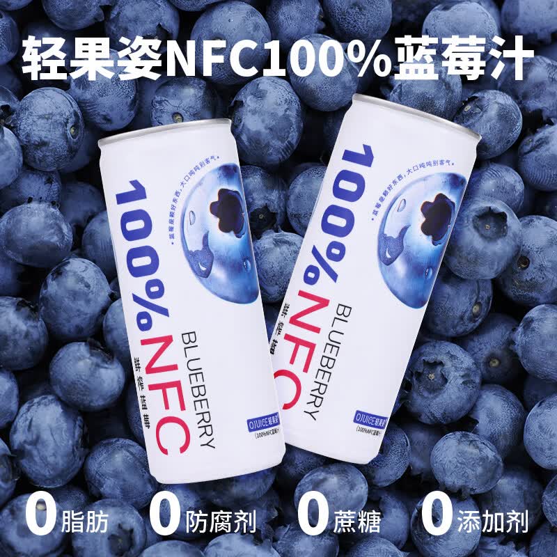 轻果姿越南进口NFC果蔬汁100%鲜榨果汁饮料250ml*6罐正品 蓝莓汁250ml*6罐