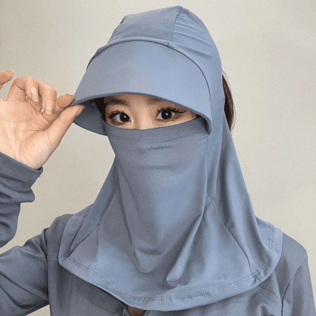 【爆款热卖】夏季紫外线骑行面罩防晒户外全脸遮阳帽护颈冰丝透气 深灰【送防风绳】