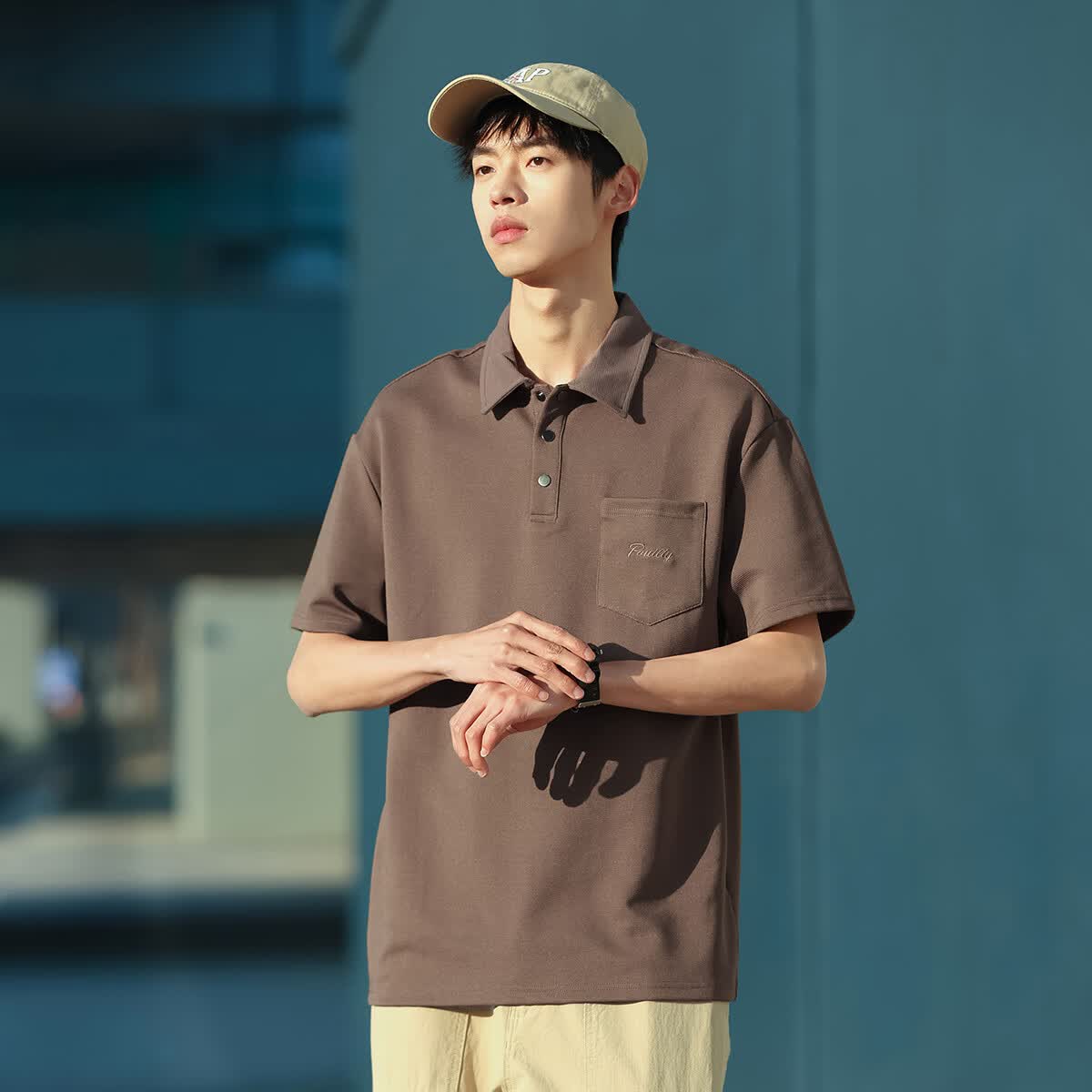 布衣传说翻领短袖polo衫男士宽松短袖t恤休闲上衣服潮 咖色 XL