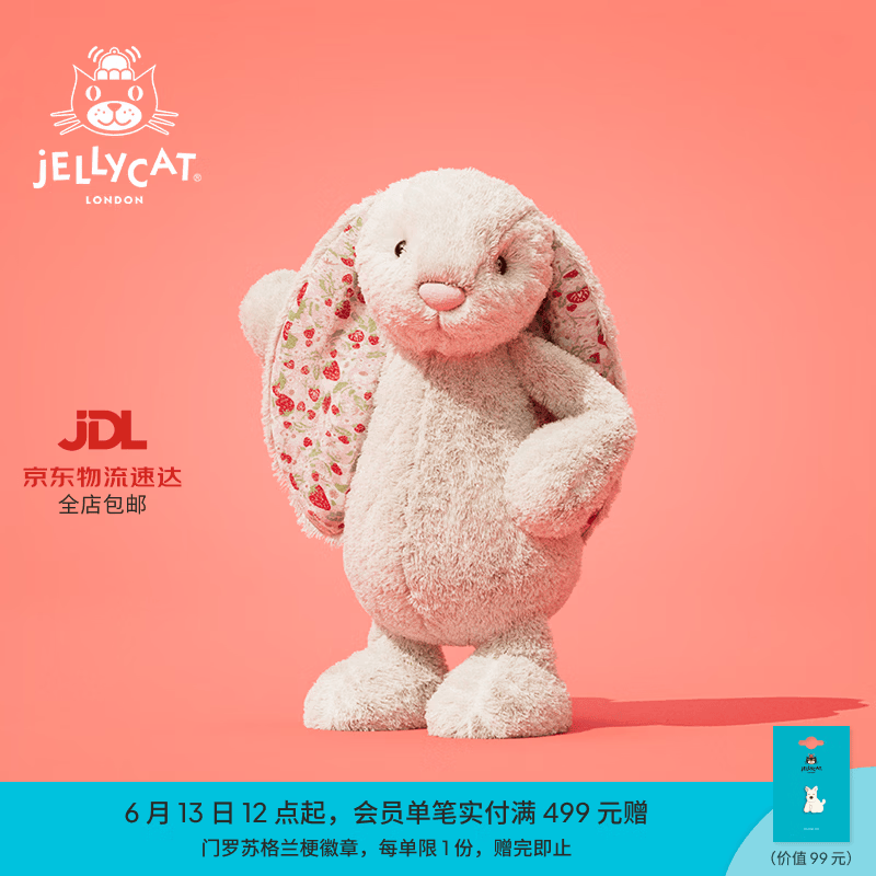 Jellycat花布邦尼兔动物毛绒玩偶兔子玩偶儿童娃娃送礼生日礼物 白芮（乳白色） Small