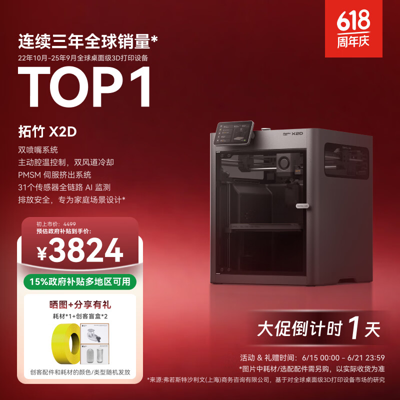 拓竹x2D単机3d打印机 3157元 - 86线报