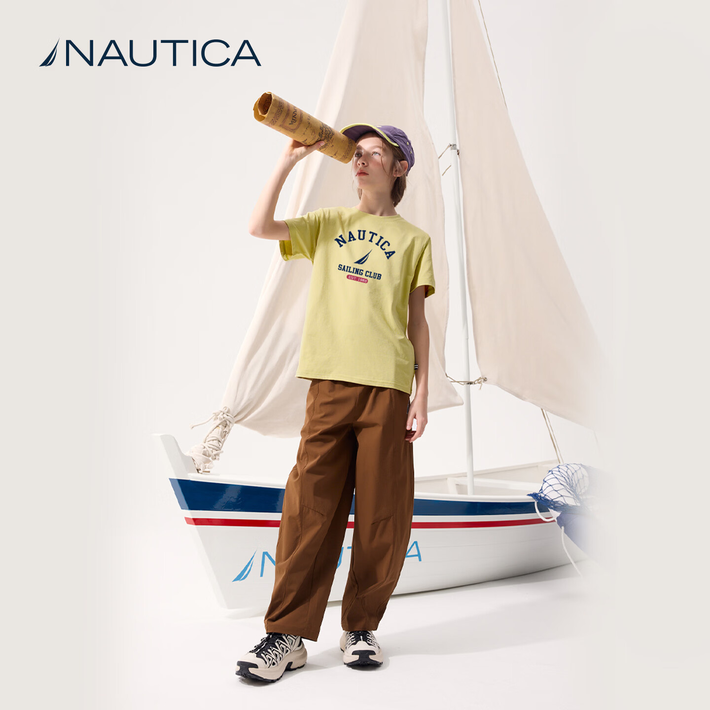 诺帝卡(NAUTICA)吸湿速干儿童抗菌短袖NAUTICA中大童青少年26夏新款户外防晒圆领T 深紫 170