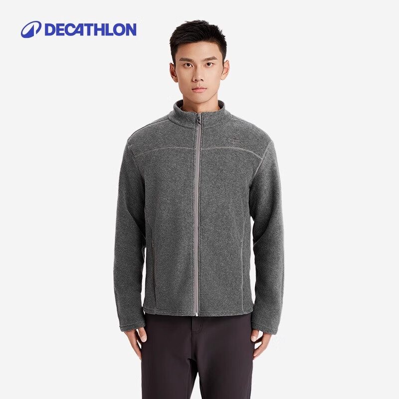 迪卡侬（DECATHLON）摇粒绒外套抓绒衣男保暖户外运动加厚秋绒衣冲锋衣内胆 男款-全拉链-深灰色 L