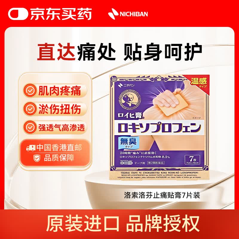 NICHIBAN米琪邦ROIHI洛索洛芬止痛贴膏7片装 大判老人头膏药贴缓解腰酸背痛关节疼痛扭伤拉伤淤伤 日本进口