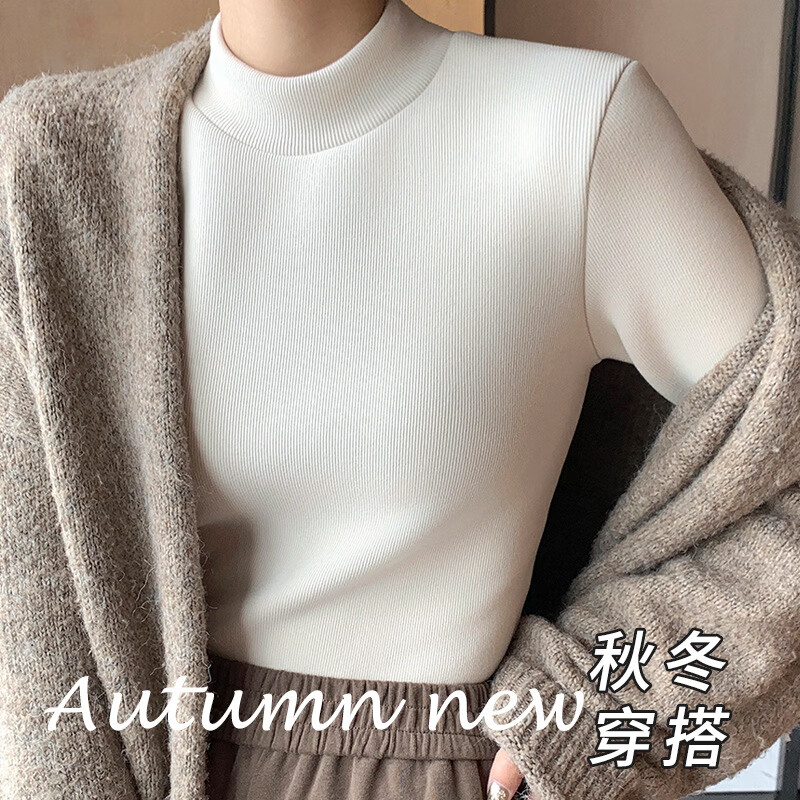 有只绵内搭半高领修身针织衫打底衫加绒保暖上衣秋冬小高领女装长袖 黑色 M 适合70到95斤
