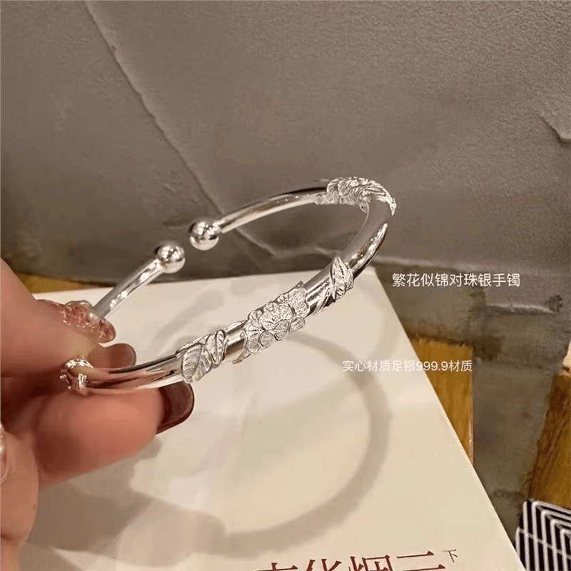 足银999满天星手镯女款实心推拉镯子送女友闺蜜老婆情人节礼物 平安+福牌银手镯【精美礼盒+证书】