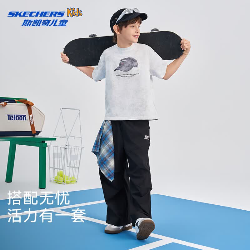 斯凯奇（Skechers）童装男童梭织长裤中大童夏季凉感速干宽松休闲青少年运动裤 云灰色 160 CM
