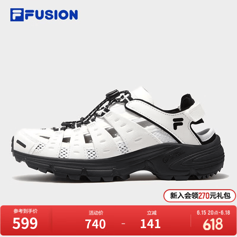 FILA FUSION斐乐潮牌田曦薇同款女鞋运动凉鞋2026夏季新款凉拖鞋 雪白/黑-CB 37.5