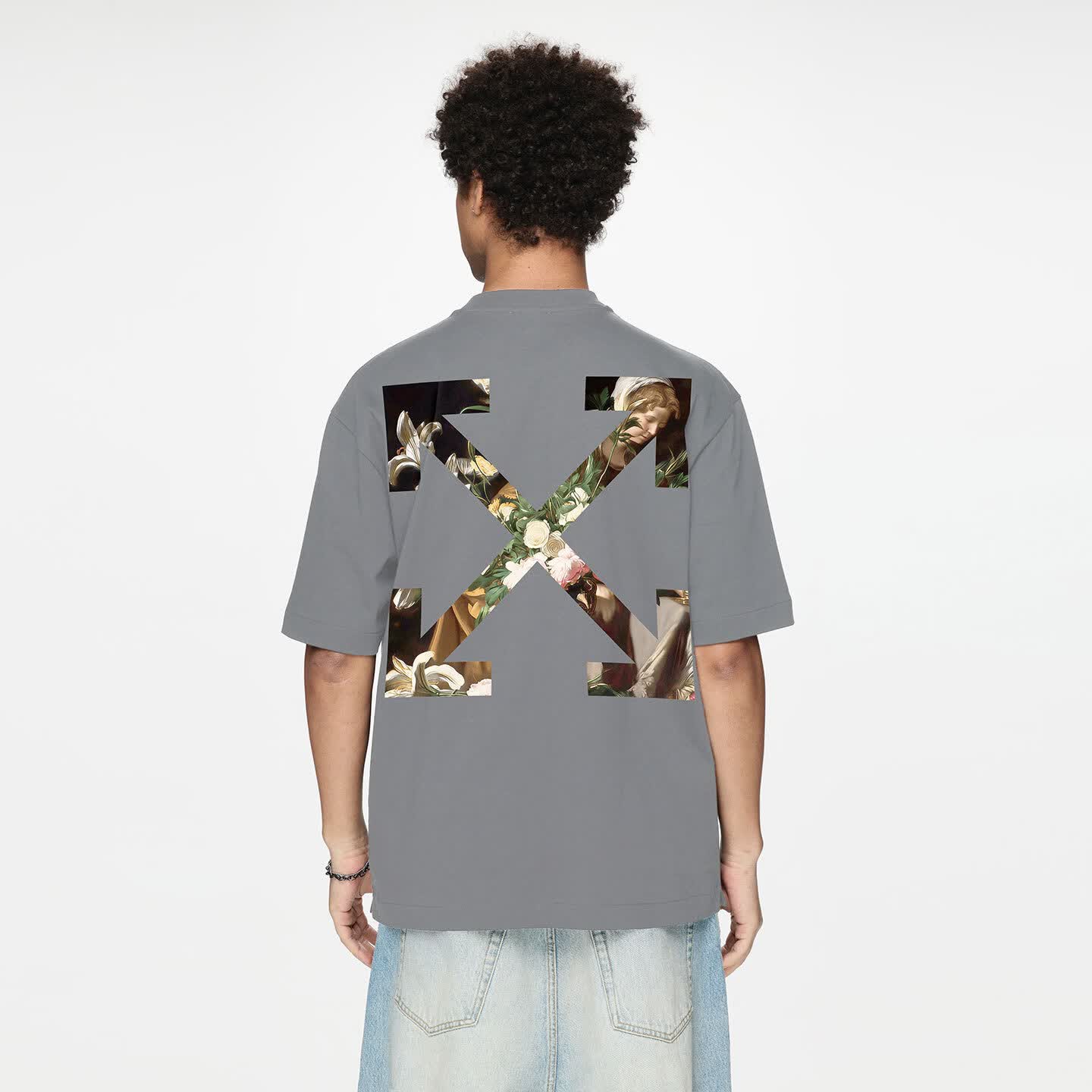OFF-WHITE™情侣装新款圆领短袖T恤运动夏季半袖上衣 灰色 XL