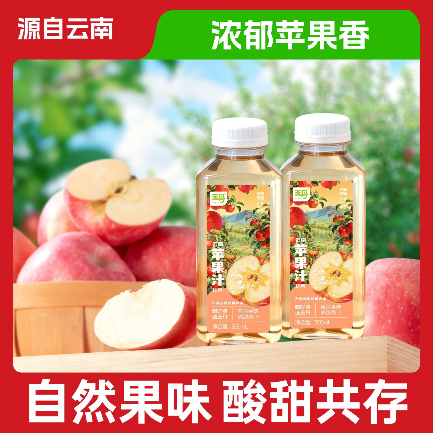 玉丹云南昭通苹果汁饮料餐饮烧烤酒店外卖果汁厂家直销小瓶装特产 玉丹苹果汁饮料300ml*12瓶【整箱更优惠】