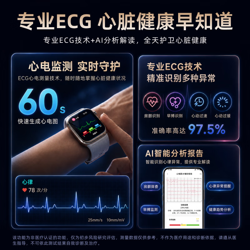 博朗奇医疗级智能手表测血压血糖高精准测心率血氧尿酸血脂一体机心电健康睡眠监测父亲节送礼2026年最新 钛白金 新医护升级+医疗级高精准+动态健康监测