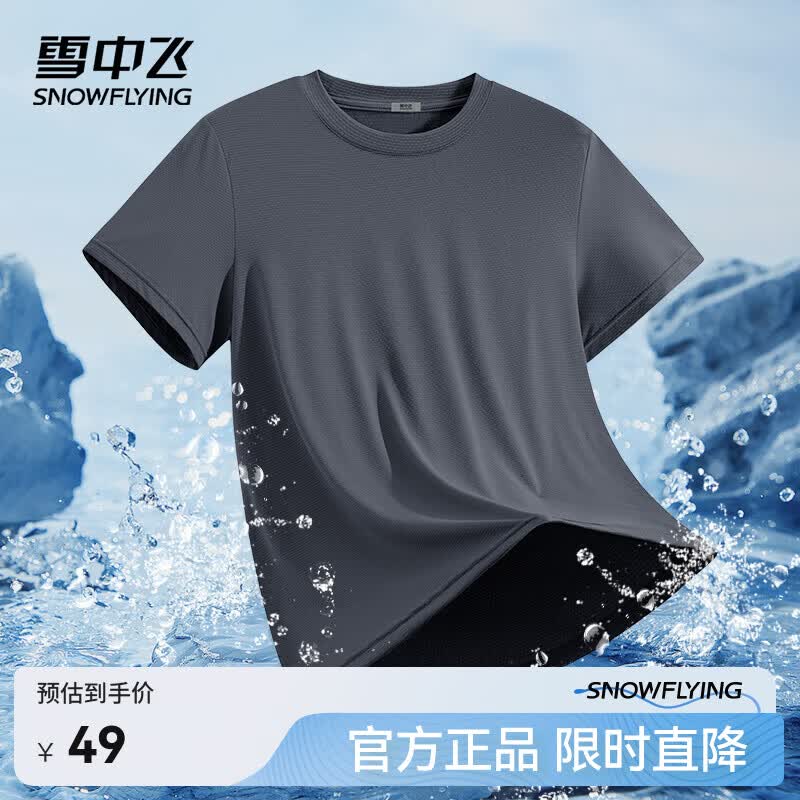 雪中飞短袖t恤男26夏季新款户外运动凉感防晒半截袖男生休闲宽松上衣 深灰色 2883F纯色 2XL 185/100A【推荐尺码160-180斤】