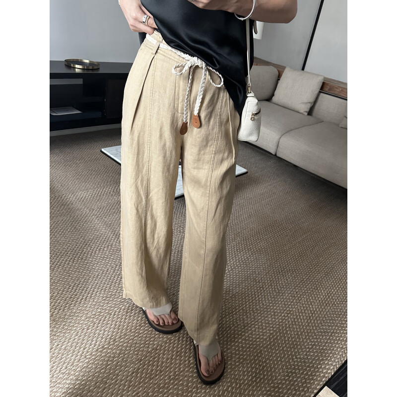 LE ALFASHIONLINE【断码清仓】天丝亚麻休闲裤女新款春季薄款宽松简约垂感拖地裤 白色 现货 M
