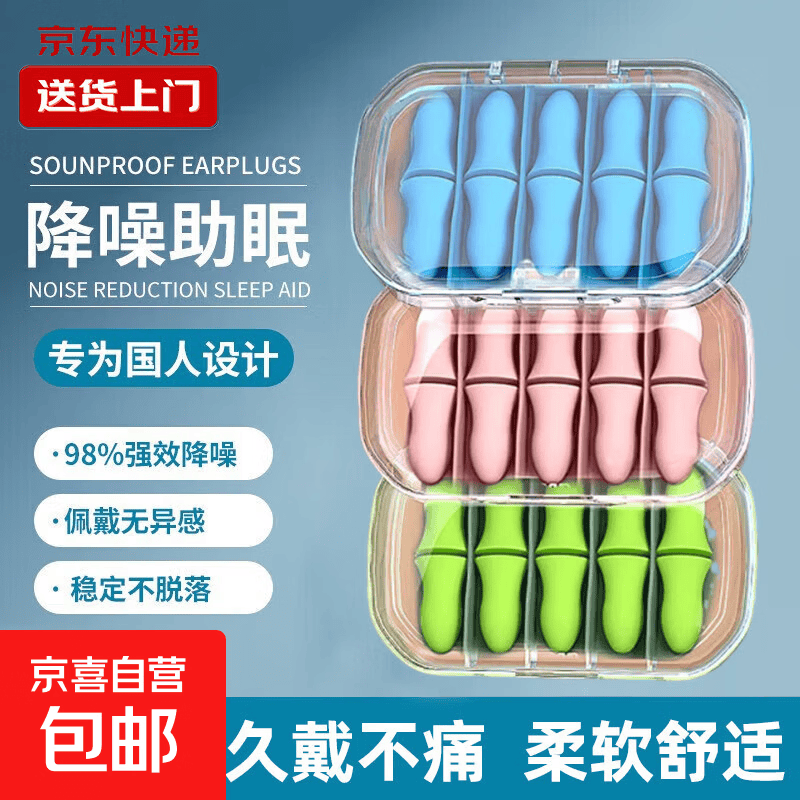 耳塞防噪音超级隔音睡觉专用宿舍睡眠完全降噪静晚上学习防吵神器 耳塞-随机颜色款-送收纳盒-4枚（盒装）