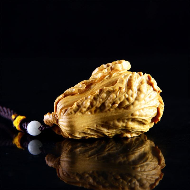 细细木语  实木小叶黄杨木木雕手把玩件小挂件雕刻工艺品 百财 白菜手