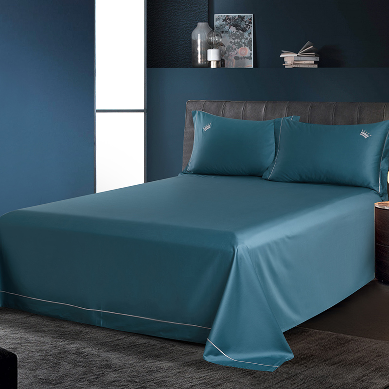 雪仑尔 床品家纺 床单 纯棉60支贡缎床单 素色全棉被单 床罩 单件 蓝色 245*270cm