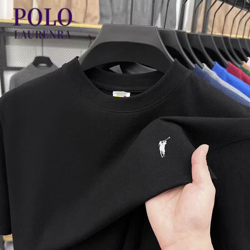 劳伦拉保罗高端polo衫男·马球马里恩刺绣圆领体恤新款蚕 丝短袖T恤男士 男装十大一线品牌浅灰 【纯 棉】 S S 90-100斤穿