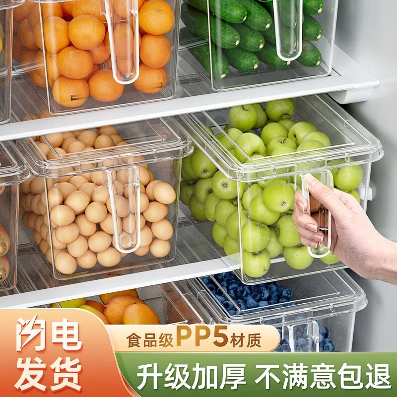 海泊冰箱收纳盒食品级保鲜盒厨房蔬菜饺子整理神器冷冻专用鸡蛋储物盒 【专享】冰箱收纳盒2只