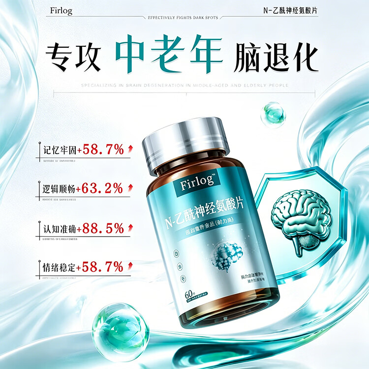 FIRLOG美国进口增强老年人dha神经酸老年磷脂酰丝氨酸补大脑乙酰记忆力 【健脑精华 温和滋养】 60片*1瓶
