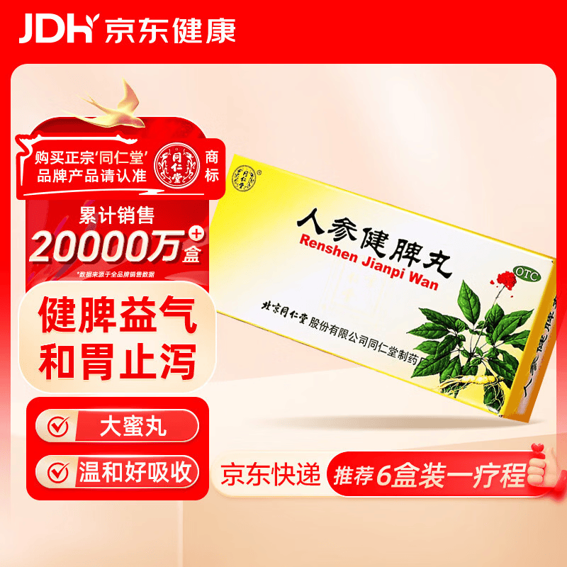 北京同仁堂 人参健脾丸 6g*10丸大蜜丸健脾益气和胃止泻脾胃虚弱恶心呕吐饮食不化不思饮食 健脾丸
