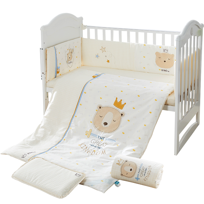 可优比（KUB）婴儿床品套件防撞床围梭织抑拼接床围挡布床上用品 梭织抗款-诺斯熊-七件套 120*65-人气优选