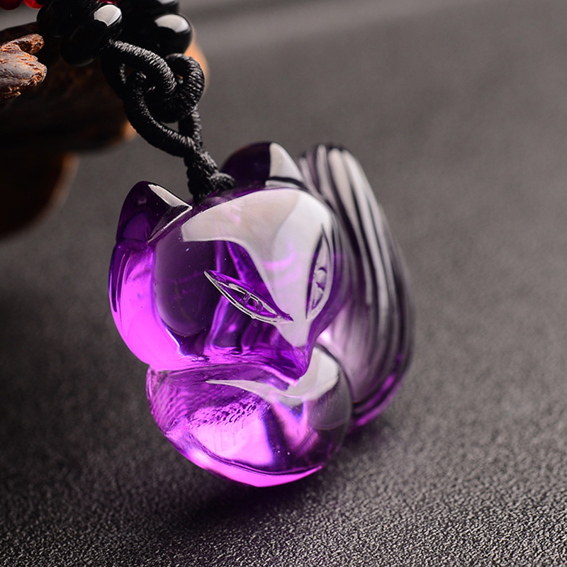 慈灵阁 大尾巴款紫水晶九尾狐狸小狐仙吊坠项链生日礼物水晶饰品