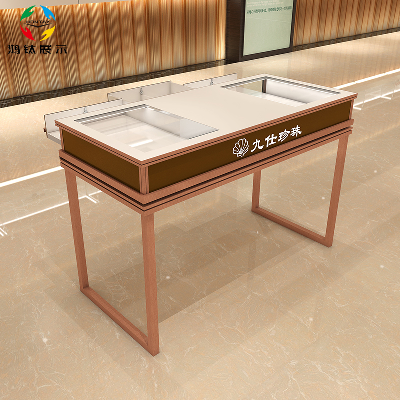 鸿钛v型多功能钢化玻璃首饰珠宝展示柜台 铝合金收银台服务台定制 方