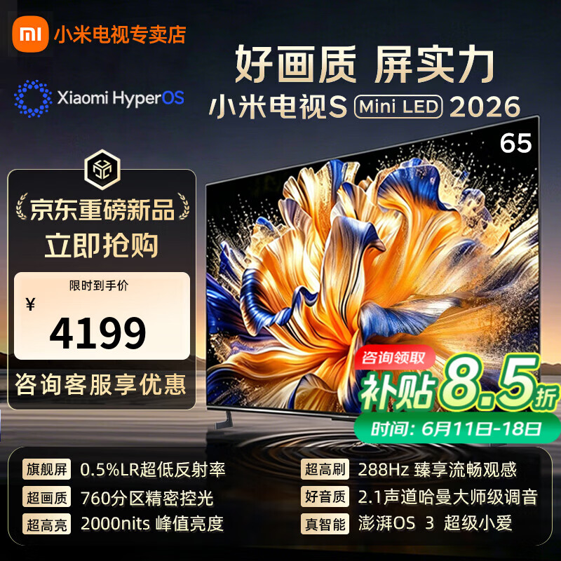 小米（MI）电视65英寸S65 Mini LED 2026低反屏288HZ澎湃OS全新旗舰机高端智能家庭影院家用护眼电视机 65英寸 小米电视S65 Mini LED 2026旗舰机