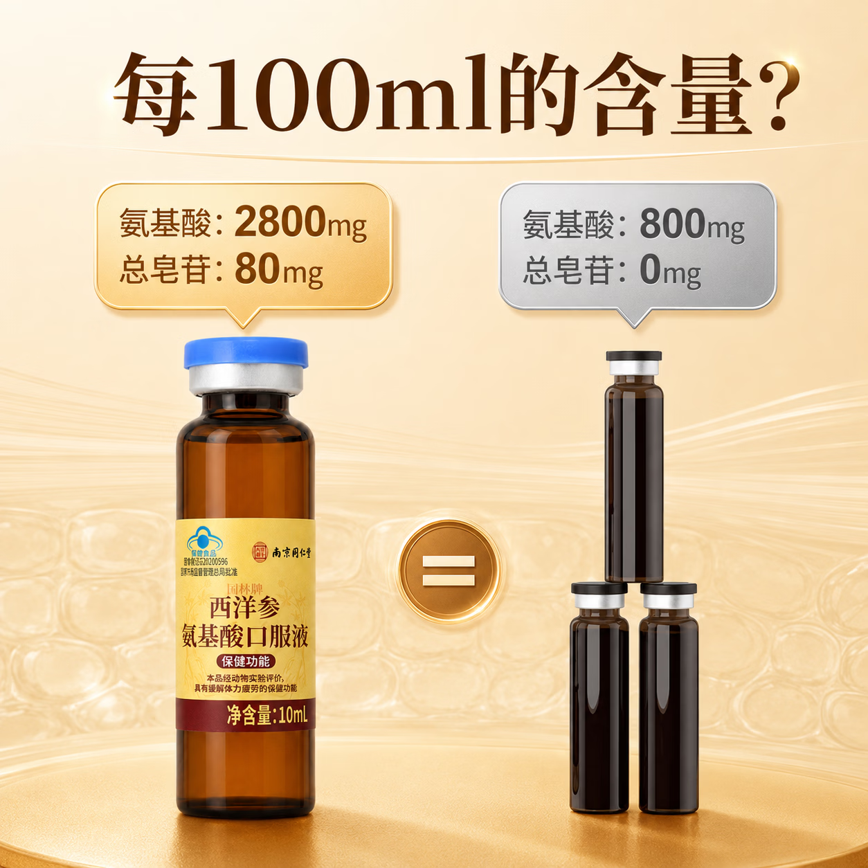 南京同仁堂 氨基酸口服液 缓解体力疲劳 老年人营养品 术后恢复补品 【 60瓶*1盒 】礼盒装