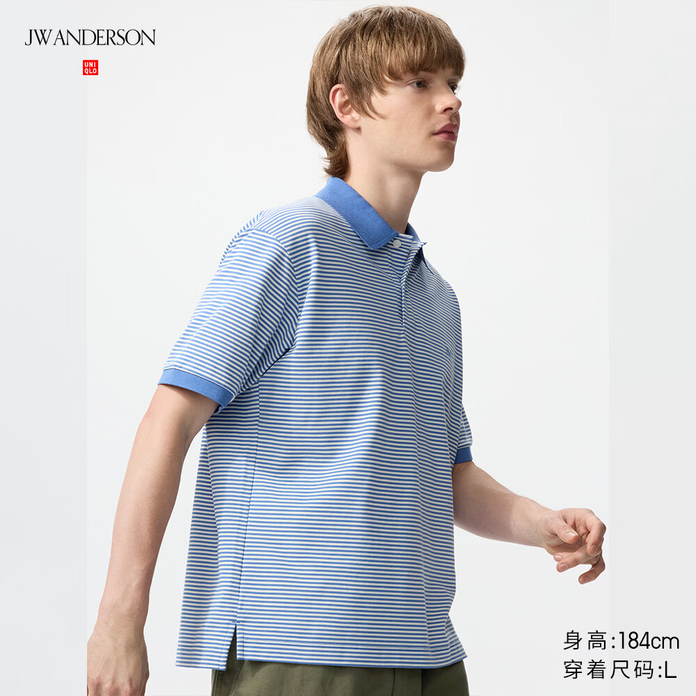 优衣库快干POLO衫/短袖/条纹男装女装合作款/T恤485566 66 蓝色 L
