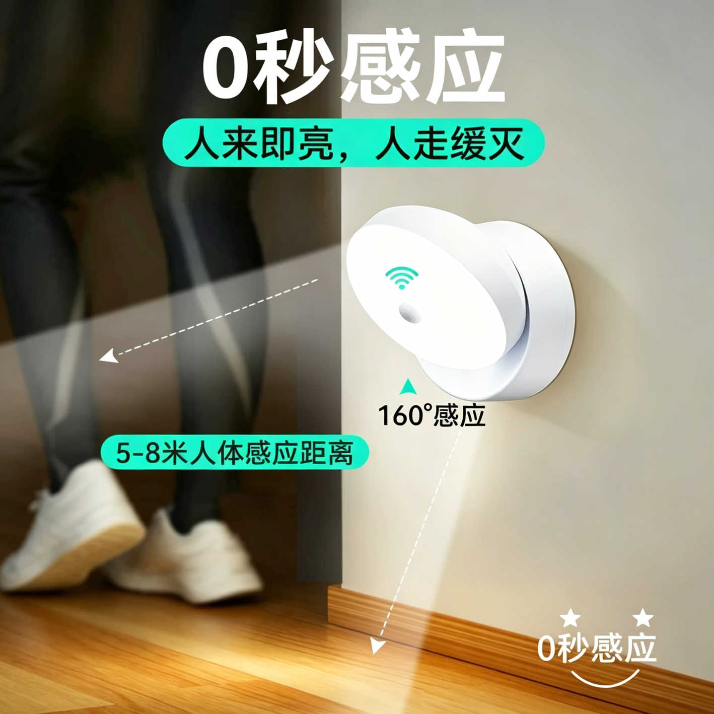 蹬捷（DENGJIE）感应灯走廊过道楼梯入户门人来亮人走灭全自动人体智能感应充电款 【1200毫安1只装】续航30天+人体感应灯+免接线