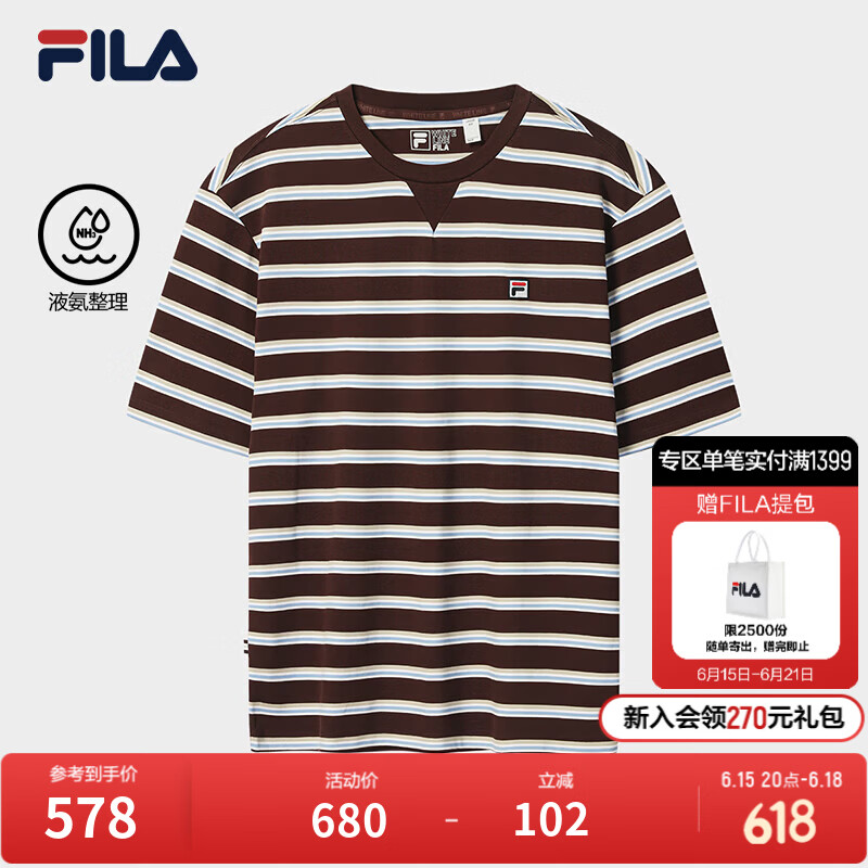 FILA 斐乐官方男子针织短袖衫2026秋新款休闲上衣纯棉宽松条纹T恤 满印一-ZA L 175/96A/L