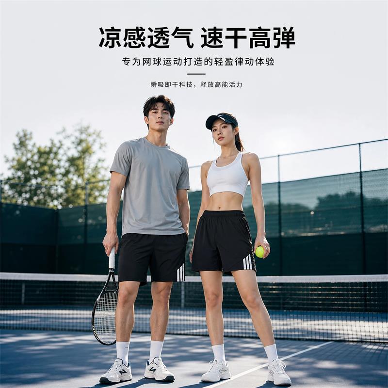 赢虎(YINGHU)户外运动风男士t恤透气速干跑步训练套装健身服短袖短裤 黑-三分裤(女)820 S