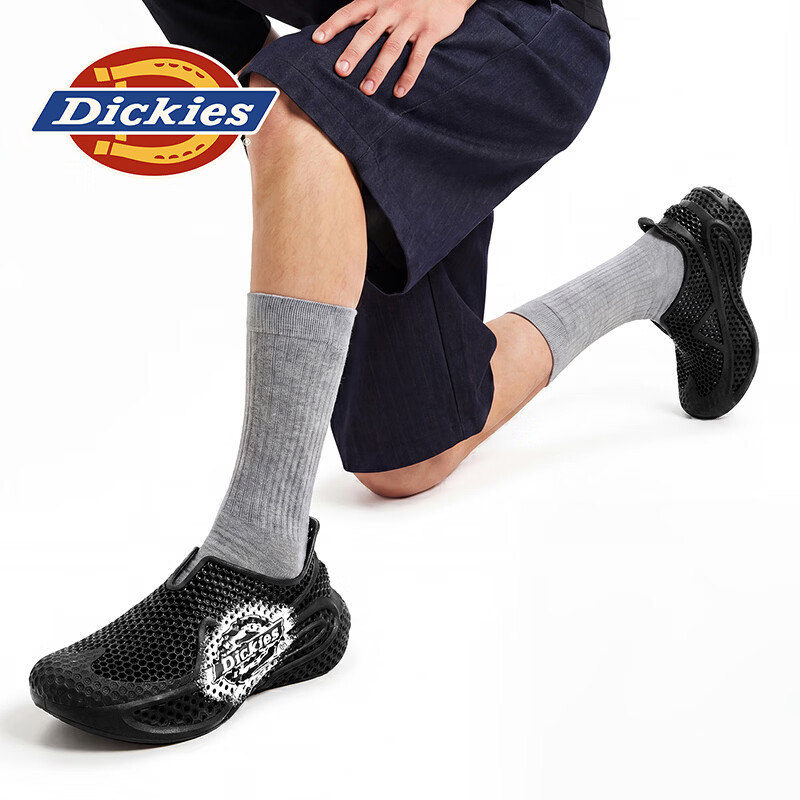 Dickies品牌男鞋2026夏季新款镂空时尚百搭休闲鞋一脚蹬透气防滑凉鞋子男 黑色 44 270 2.5