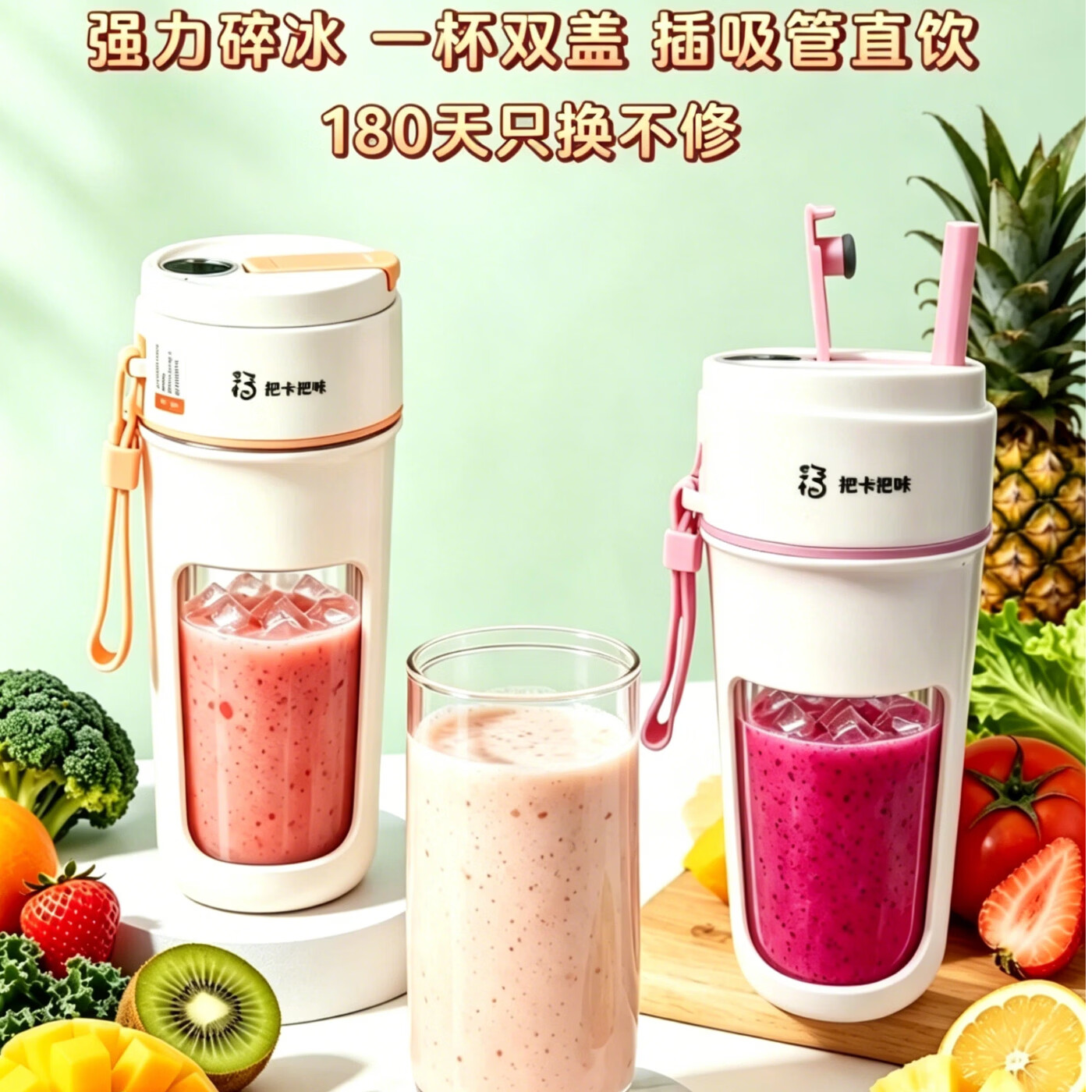 把卡把咔便携碎冰榨汁机无线车载榨汁多功能家用辅食破壁机健身代餐炸蔬果随身杯数显电动碎冰奶昔榨汁杯 橙色14刀数显碎冰+可拆洗吸管