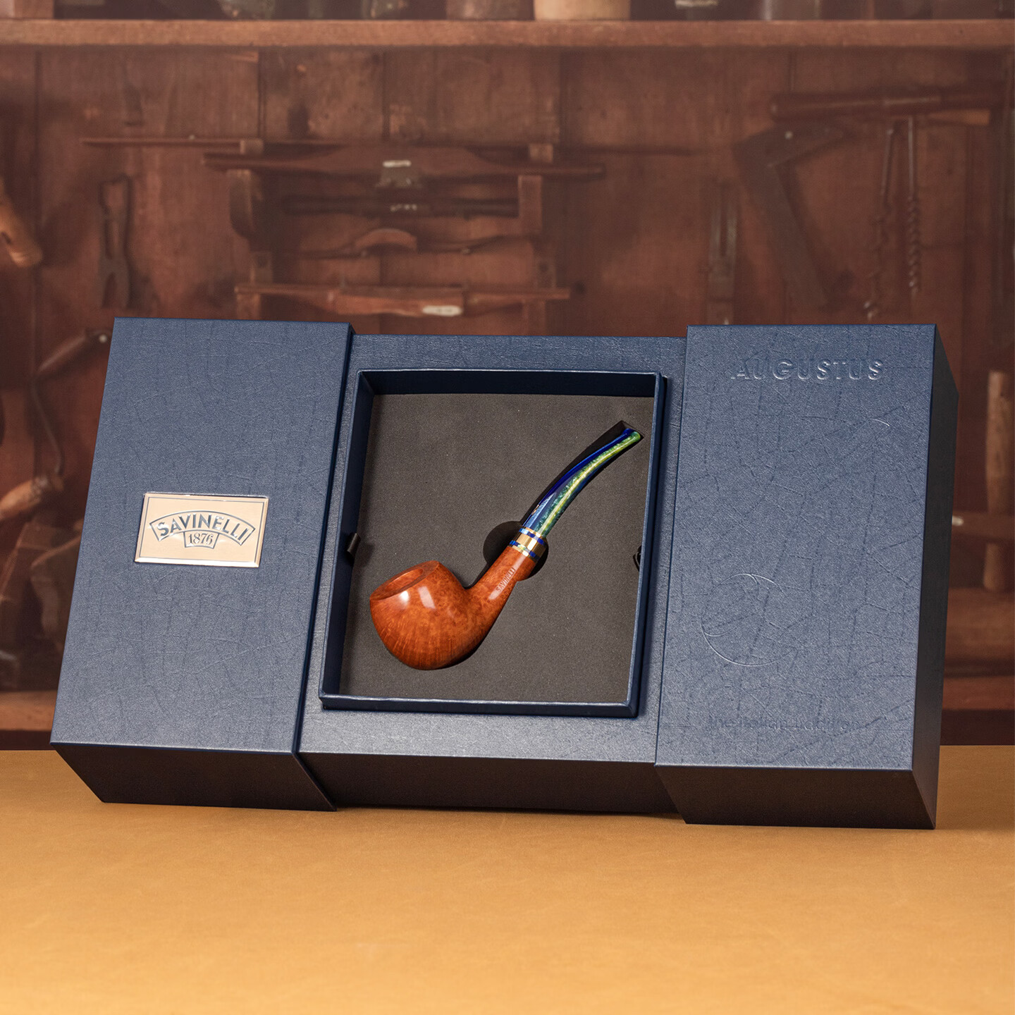 沙芬（SAVINELLI）意大利奥古斯都石楠木烟斗世纪见证者15代自然色PK230七夕礼品 【意大利进口】【高档礼盒装】