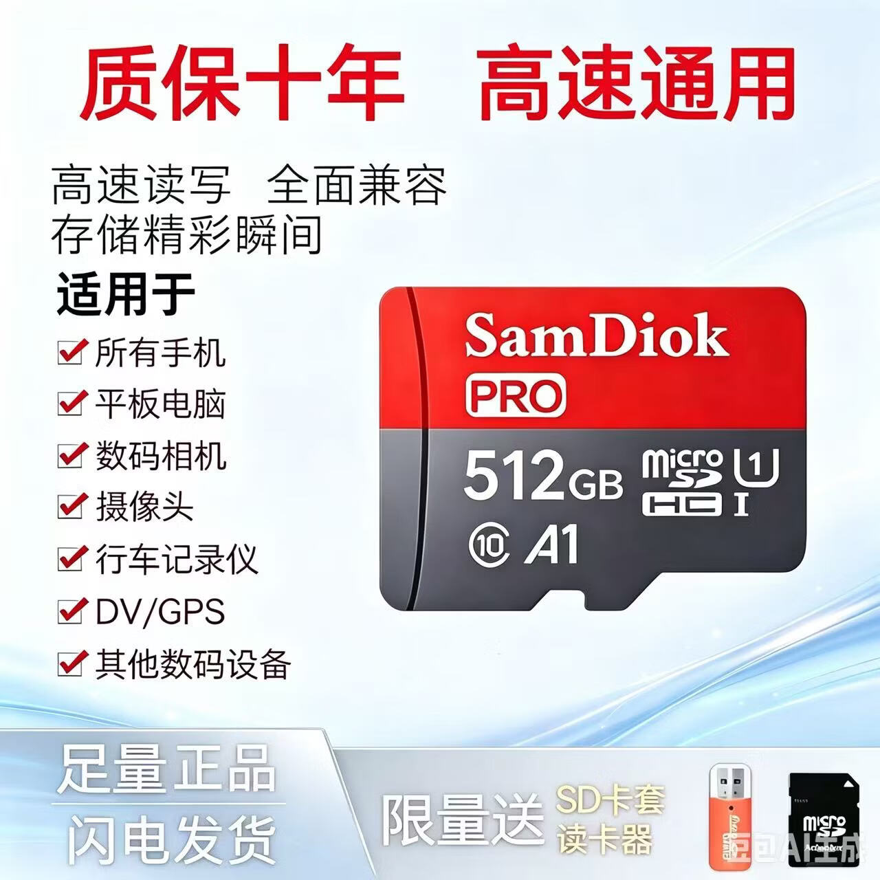 512G高速通用TF内存卡256G64G32G手机相机128G闪存卡1TB2TB行车记录仪监控mp3【配读卡器sd卡套】 1TB高速通用【送读卡器SD卡套】