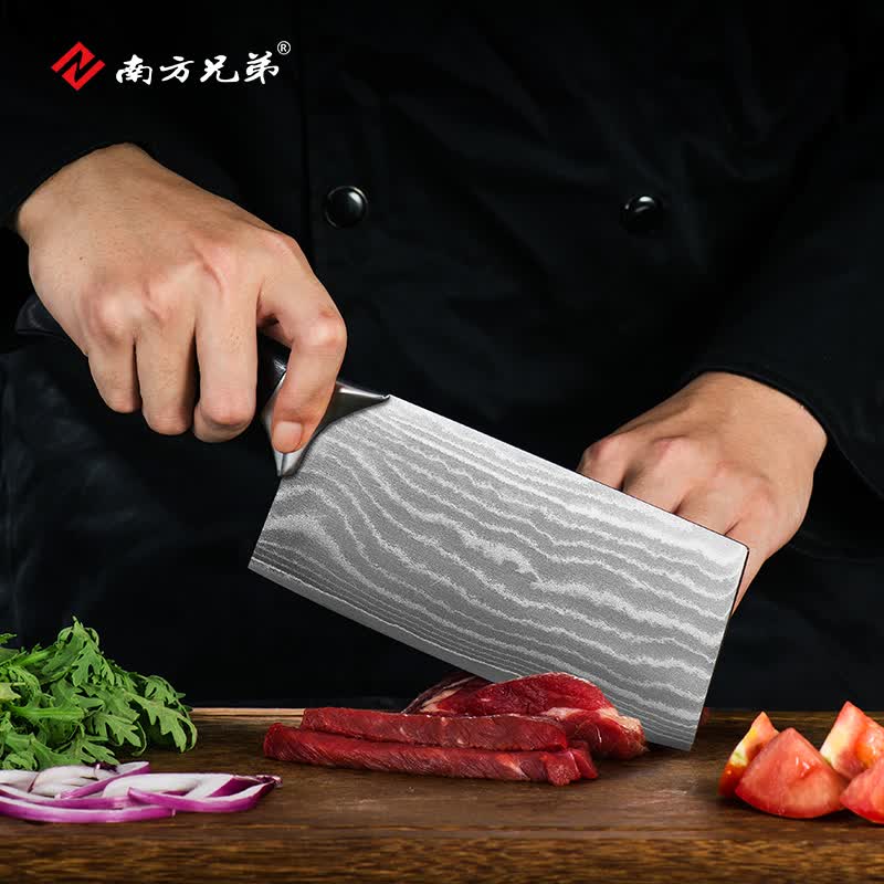 南方兄弟大马士革钢菜刀VG10厨刀 银锋切片刀锋利切肉刀 斩切两用刀刀具 银锋切片刀