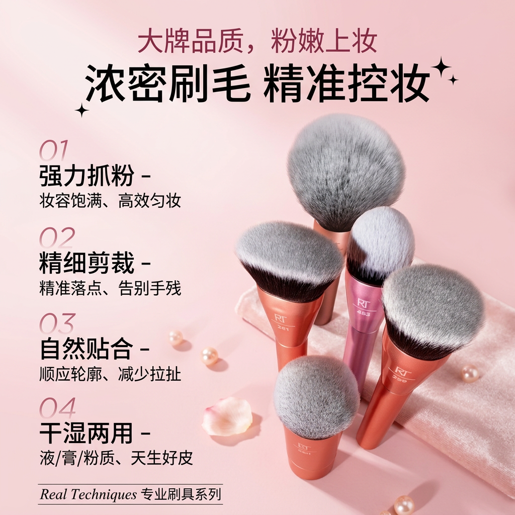 real TechniquesRT260短头粉底刷柔软双层纤维毛上妆刷轻妆感面部刷化妆刷单刷 RT萌系-短头泡泡上妆刷 260 1支 RT萌系-短头泡泡上妆刷   