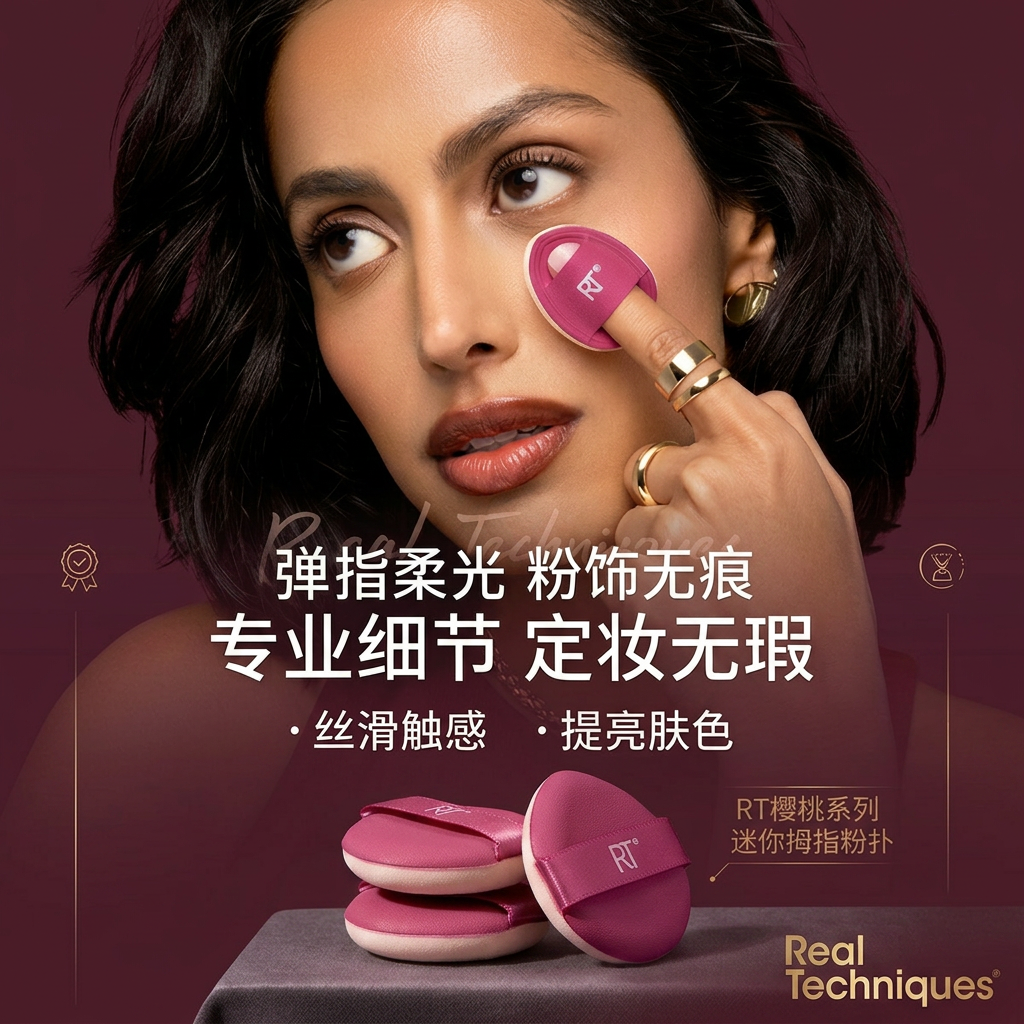 real TechniquesRT迷你拇指粉扑便携手指粉扑眼部遮瑕专用美妆博主同款旅行粉扑 RT樱桃系列-拇指粉扑 3枚