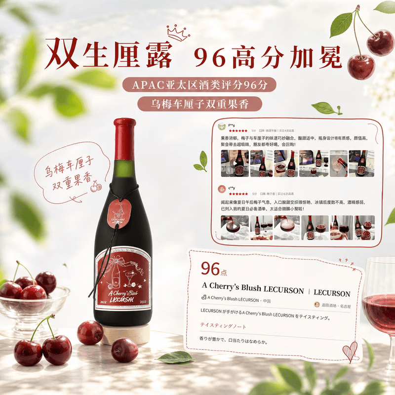 赴月低度女士微醺酒果酒甜酒乌梅车厘子甜型葡萄酒红酒七夕情人节礼物 双支装