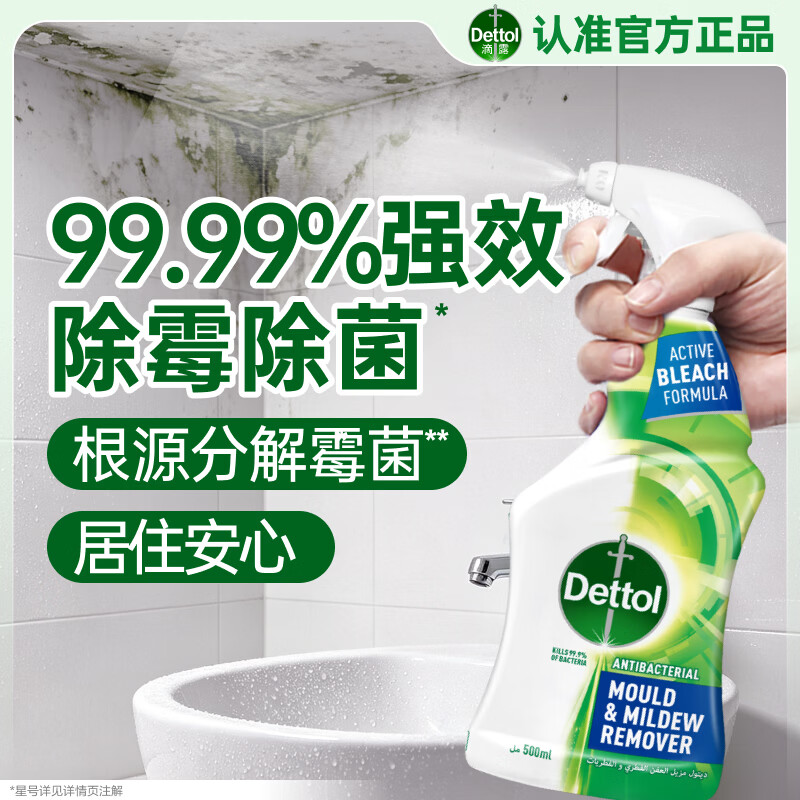 滴露（Dettol）除霉剂500ml 除霉喷雾除霉防霉杀菌除味防潮墙面洗衣机霉菌清洁剂