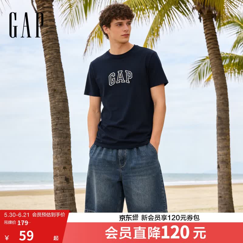 GAP男女装春季款纯棉字母logo短袖T恤常规上衣美版570044 海军蓝 M 美码 L亚洲码180/96A 【偏小，建议选大一码】