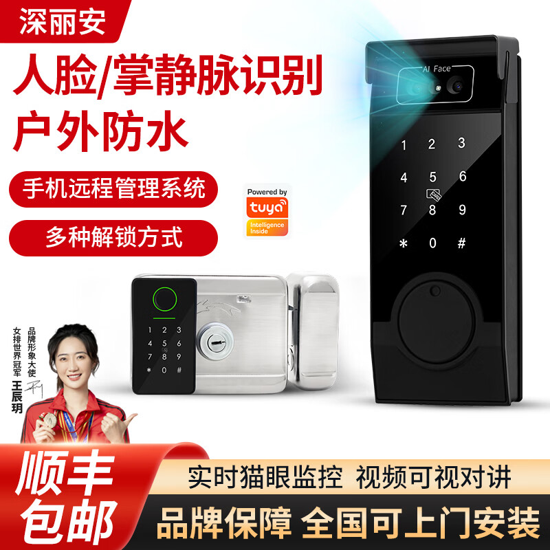 深丽安牛头锁老式防盗门改指纹锁静脉密码锁庭院门铁门人脸防水智能锁 标准 指导安装