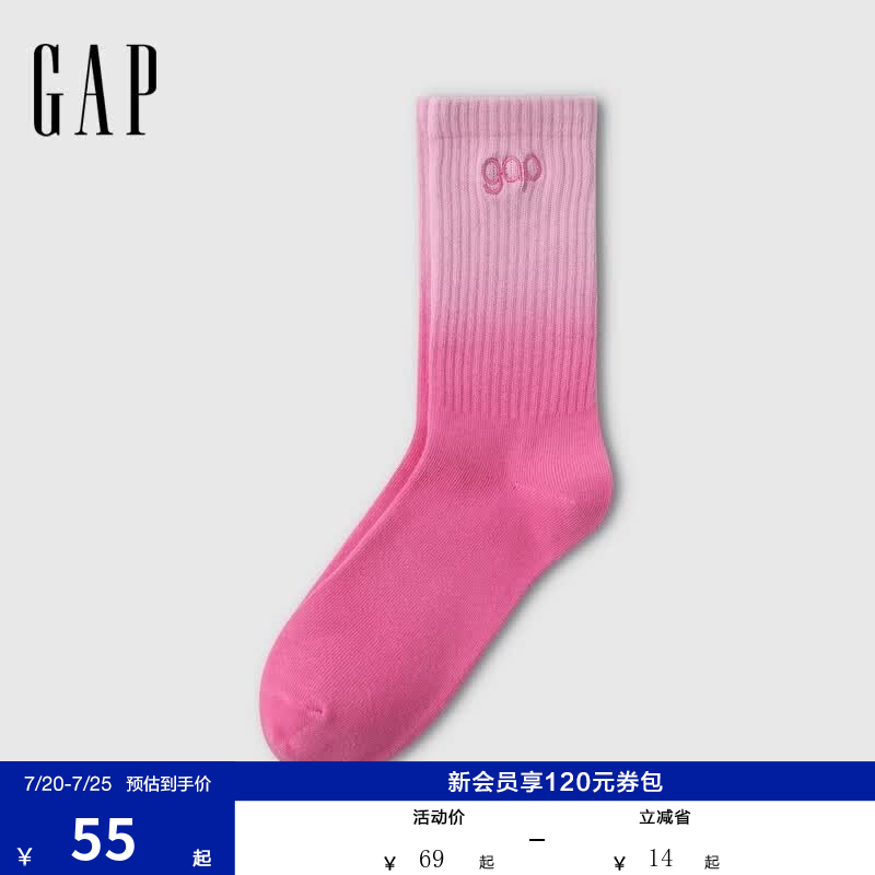 盖璞Gap女装2026春季新款logo舒适渐变长筒袜针织袜休闲袜子859066 粉红色 均码 ONESIZE