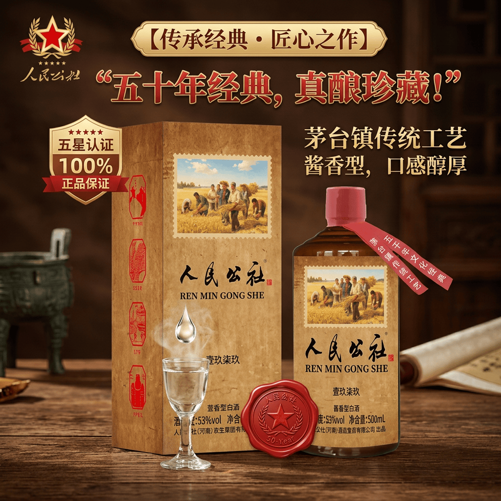 人民公社贵州粮食固态发窖酱香53度白酒 窖藏 创意礼品产品包装 53度 500mL 1瓶 人民公社1979