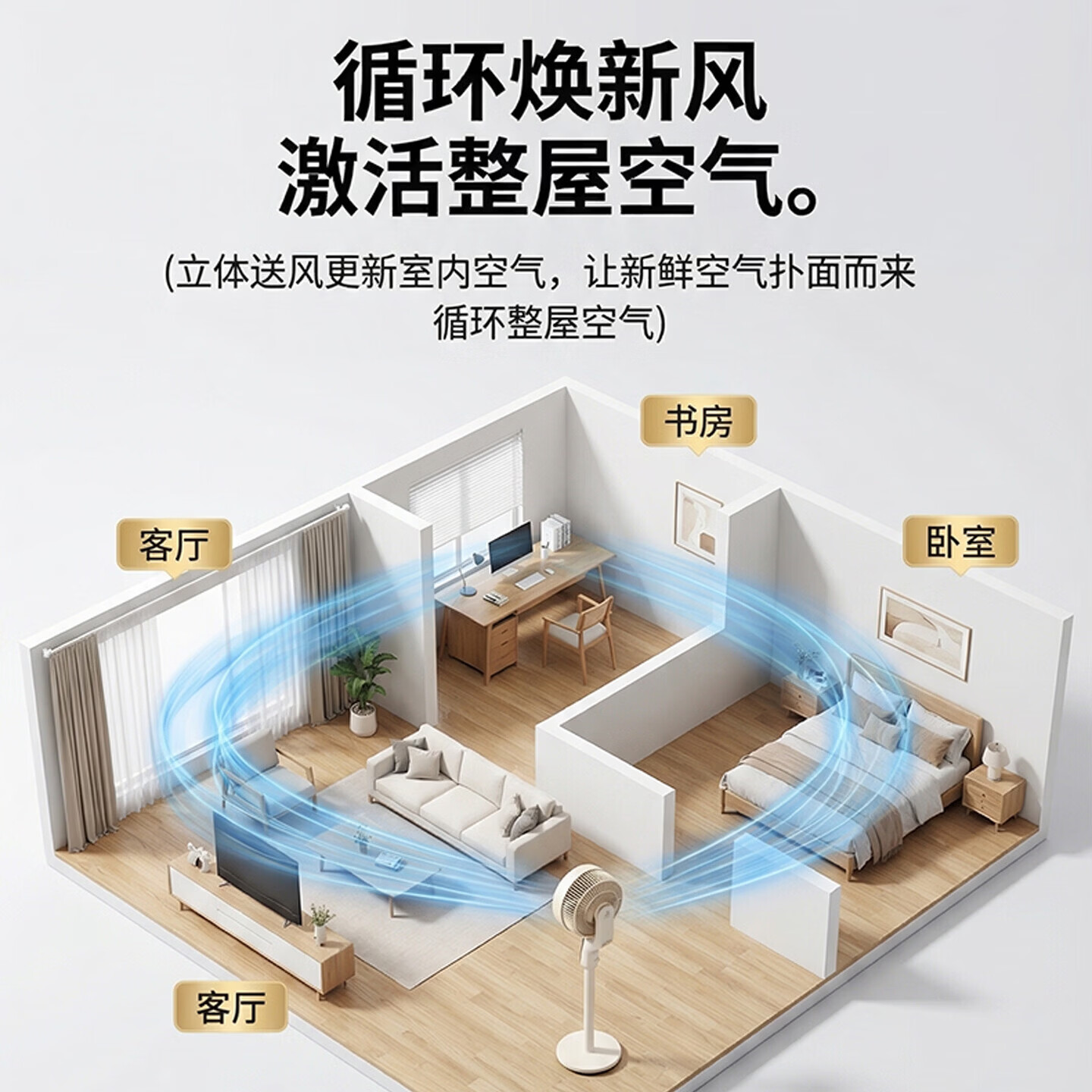 奥克斯超静音循环扇028A 家用落地宿舍桌面卧室大风力智能遥控风扇落地扇 遥控款【远程遥控-香薰驱蚊-3D摇头】